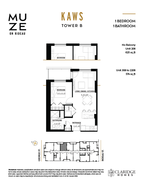 Floor plan for 1 bed, 1 bath, 574 sqft